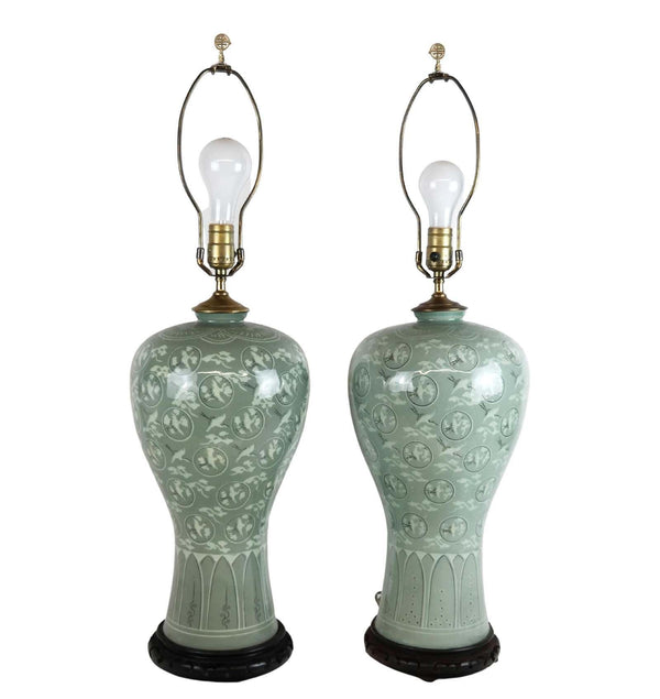 Pair of Chinese Celadon Lamps