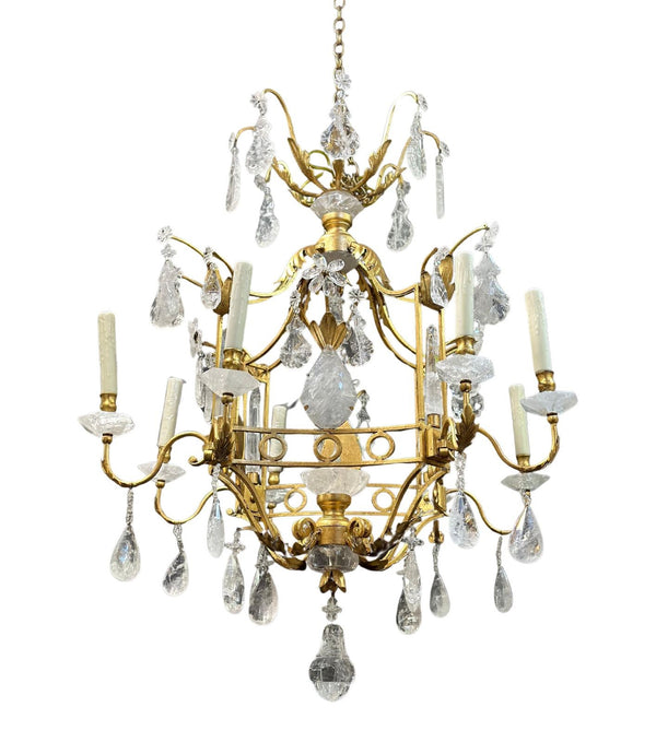 Vintage Italian Rock Crystal & Gilt Metal Chandelier, 20th Century