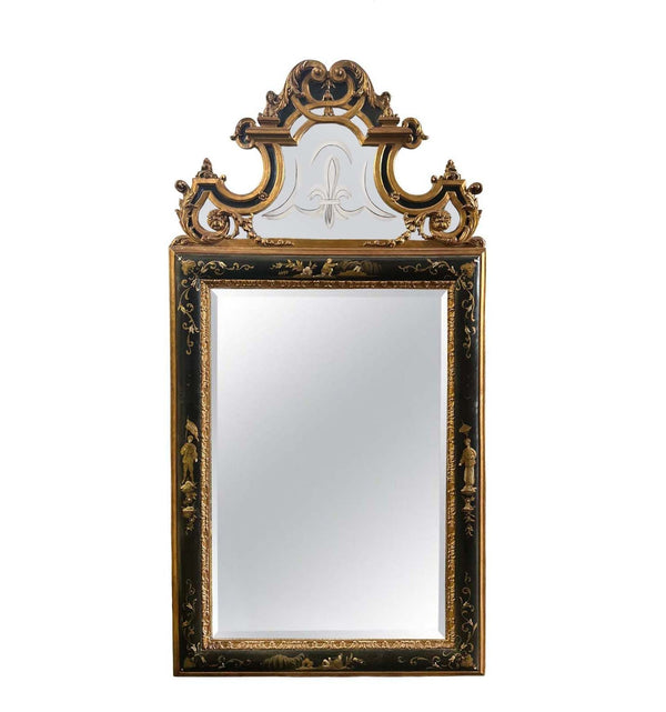 Early 20th Century Giltwood & Ebonized Chinoiserie Mirror