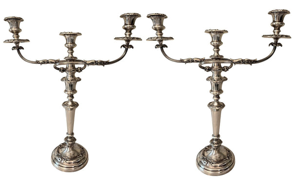 Pair of Silver Candelabras with Floral Detailing, France, Mid-20th Century.