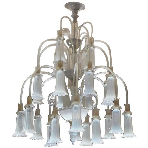 Vintage Italian Opaline Murano Glass Chandelier, c. 1950's