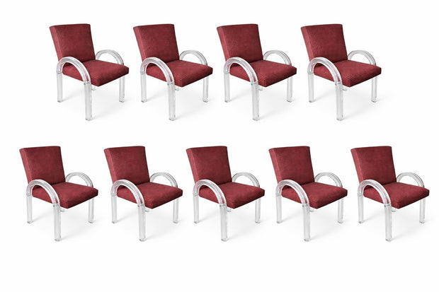 Set of Ten Charles Hollis Jones Lucite Dining Chairs, USA, 1970s