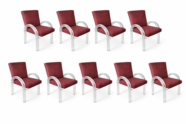 Set of Ten Charles Hollis Jones Lucite Dining Chairs, USA, circa 1970's
