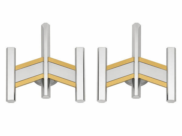 Pair Sciolari Chrome & Brass Geometric Wall Sconces, Late 20th Century.
