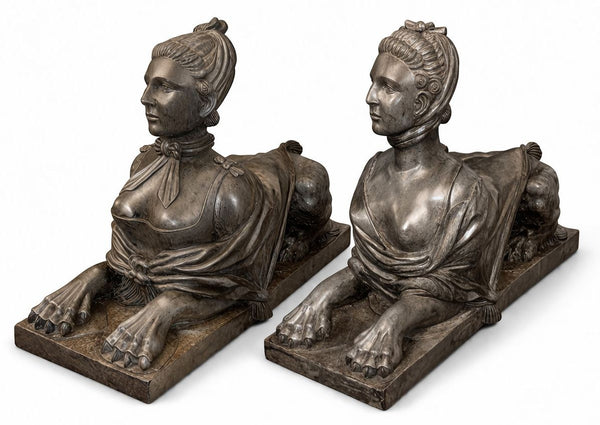 Late 19th Century Pair French Stone Sphinx Figures of Madame de Pompadour