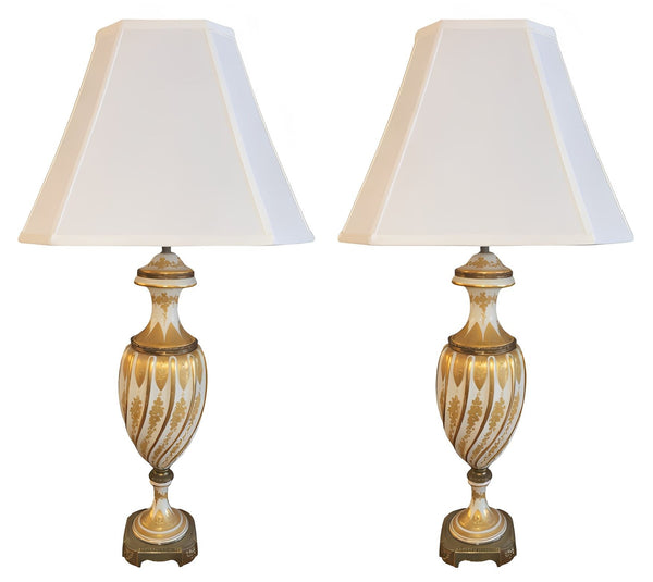 Pair Sèvres Style Porcelain Table Lamps Signed Weidmann Sèvres. France, 1950's.