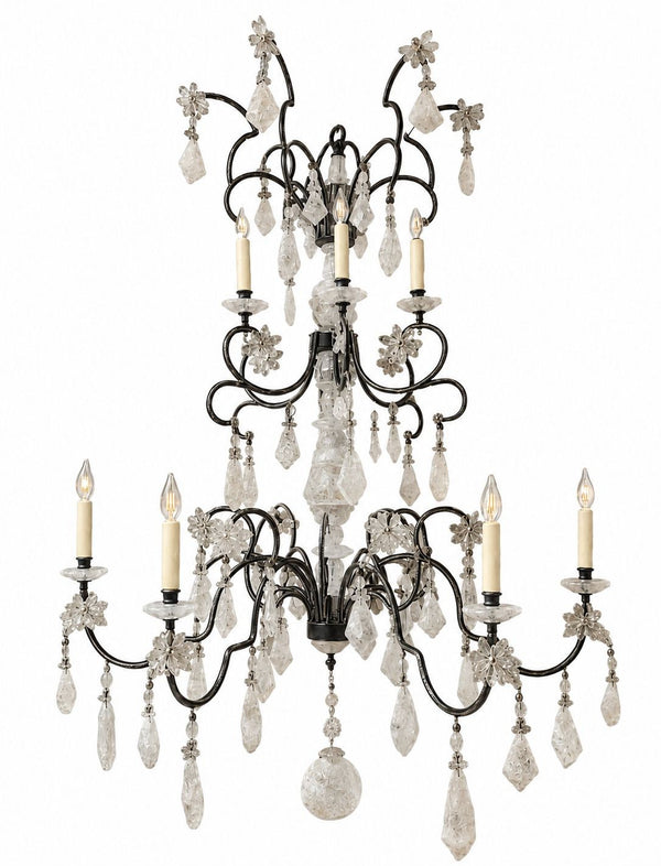 Elegant Italian Rock Crystal & Black Metal Chandelier. 20th Century.