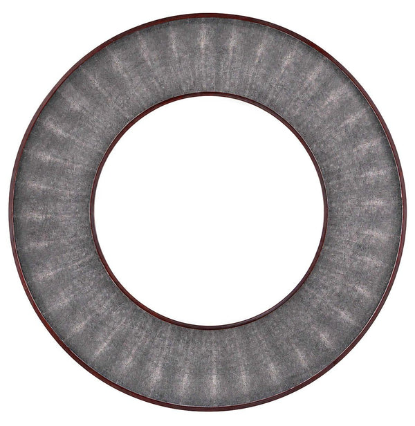 Italian Faux Shagreen & Walnut Concave Round Mirror, Late 20th Century.