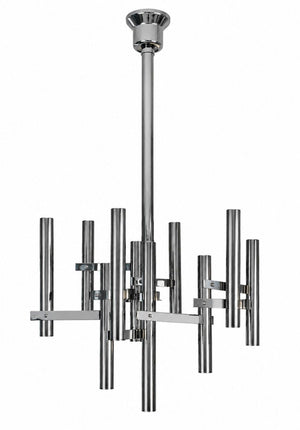 Gaetano Sciolari Chrome Tubular Chandelier. Italy, 1970's.