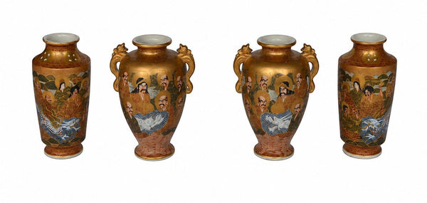 Set of Four Japanese Satsuma Earthenware Vases, Meiji–Taisho Period (1900-1920)