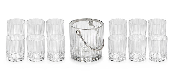 Baccarat Crystal Barware Set with Ice Bucket and Twelve Glasses. 20th Century.