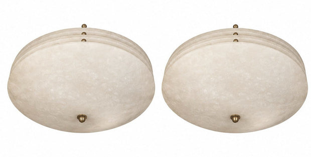 Pair of Alabaster Flush Mount Ceiling Lights. U.S.A. Mid-20th Century.