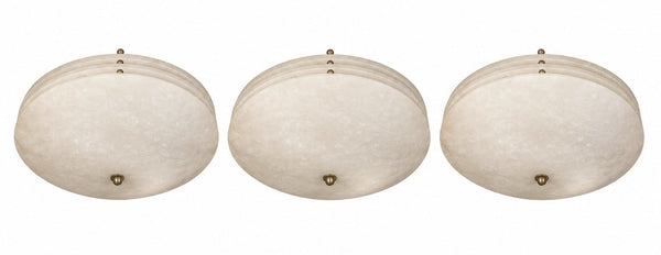 Set of Three Alabaster Flush Mount Ceiling Lights. U.S.A. Mid-20th Century.