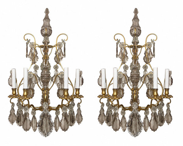 Pair of French Gilt Bronze and Crystal Wall Sconces, Late 19th Century.