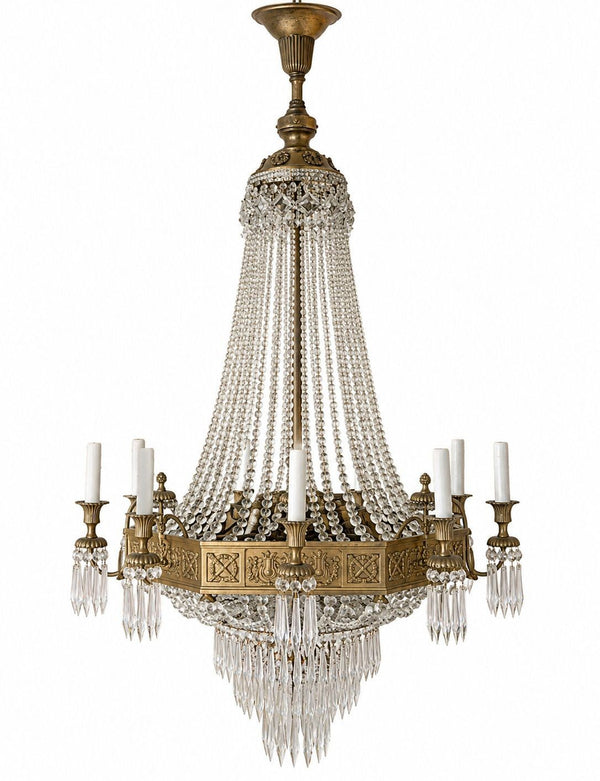 19th Century French Empire Beaded Crystal Chandelier