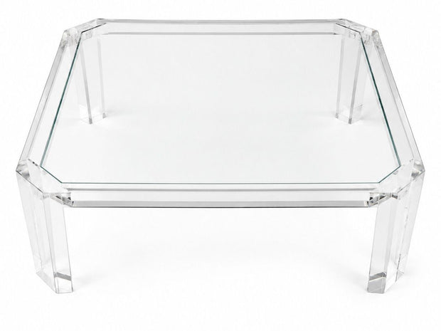 Charles Hollis Jones Square Lucite Coffee Table with Glass Top
