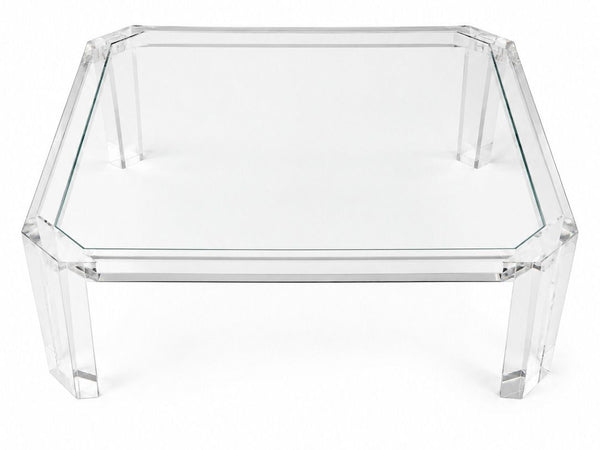 Charles Hollis Jones Square Lucite Coffee Table with Glass Top