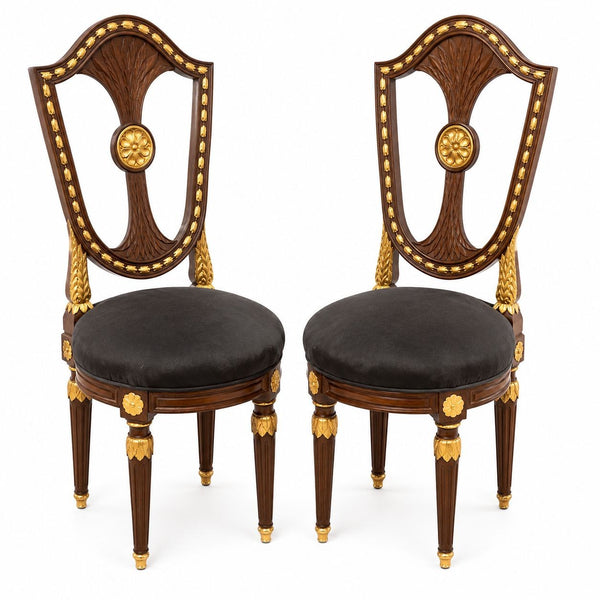 Early 19th Century Pair of Russian Neoclassical Parcel-Gilt Side Chairs