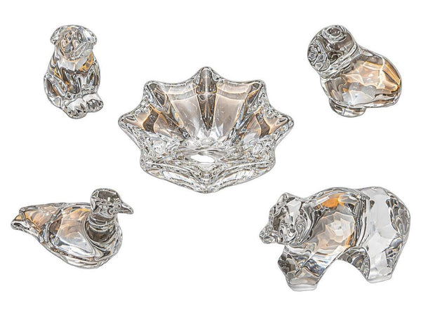 Set of Five Baccarat Crystal Animal Figures & Bowl. Late 20th Century.