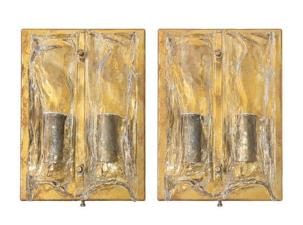 Pair Italian Murano Glass Sconces in style of Toni Zuccheri for Mazzega, 1970's.