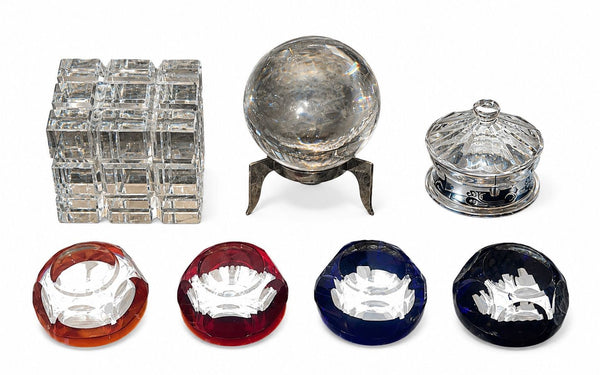 Seven Baccarat Pieces Including Crystal Paperweights and Sirius Crystal Sphere