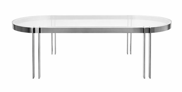 Charles Hollis Jones Lucite and Polished Chrome Oval Dining Table, USA, 1970's.