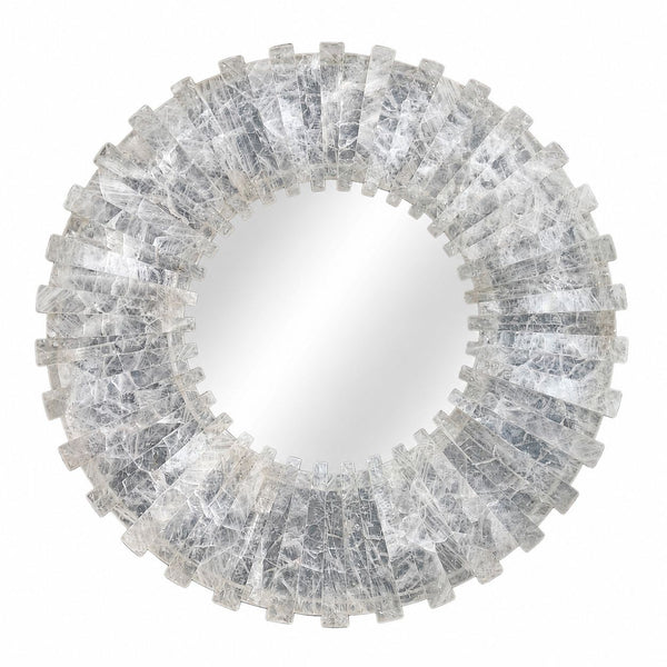 21st Century Sunburst Rock Crystal Mirror – Sculptural Modern Wall Décor 32.25”