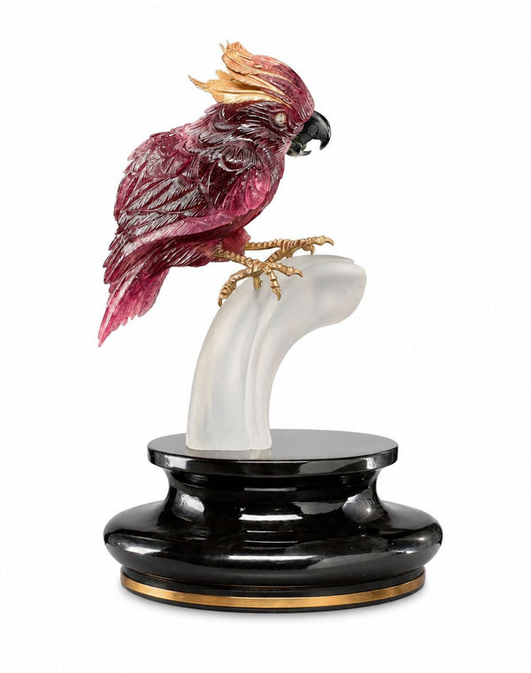Rubellite Tourmaline Cockatoo Sculpture by Manfred Wild for Emil Becker. Germany