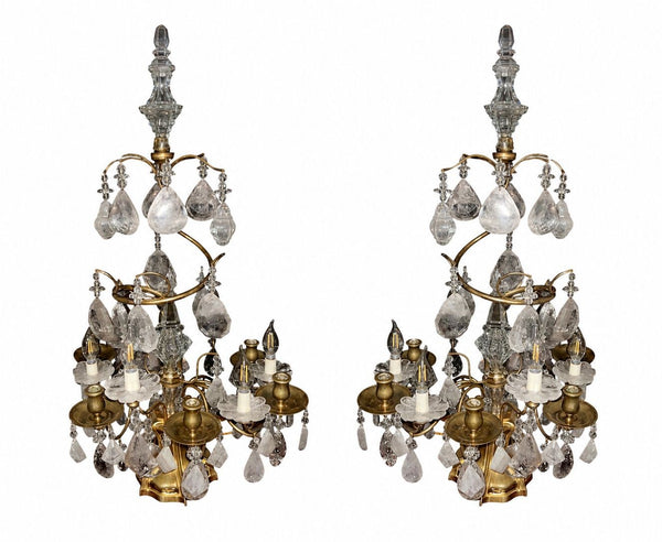 Pair of 19th Century Italian Bronze & Rock Crystal Girandoles