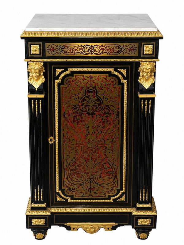 19th Century French Boulle Cabinet with Dore Bronze and White Marble Top