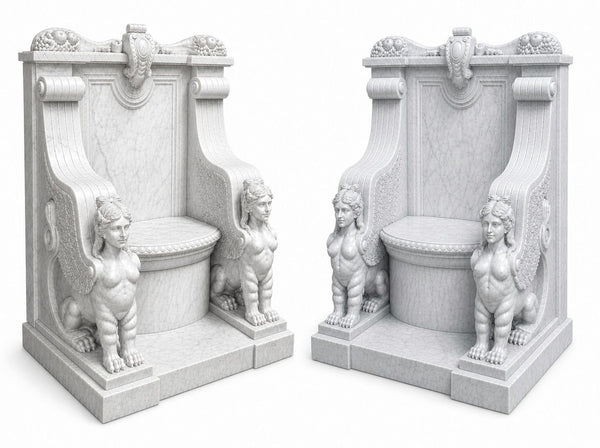 Late 19th Century Pair of Monumental Italian Marble Throne Chairs