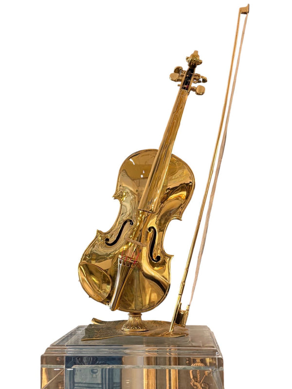 1960's Italian Polished Bronze Violin Sculpture on Acrylic Base.