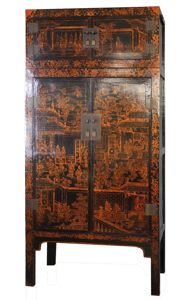 Antique Large Late 19th Century Chinese Compound Cabinet with Decorative Panels