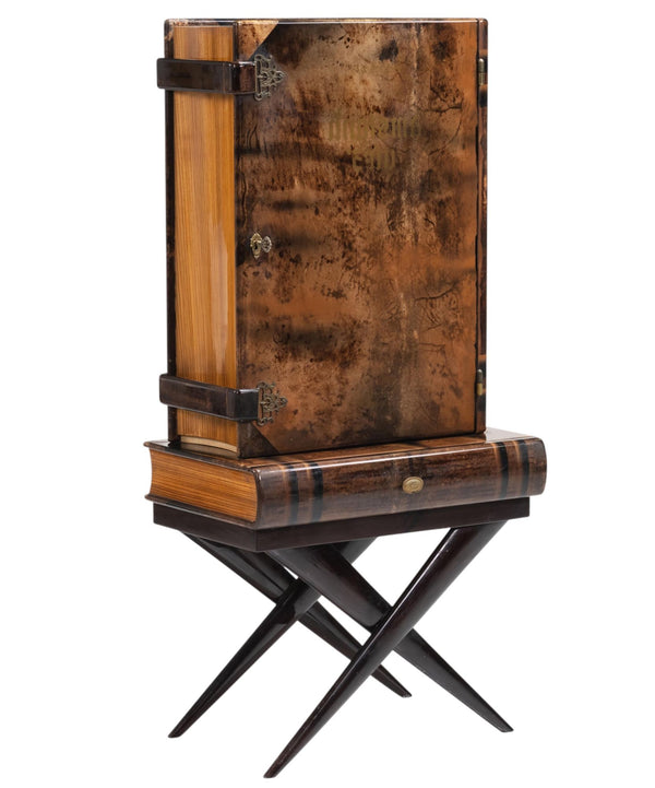 Aldo Tura Lacquered Goatskin Book Form Bar Cabinet, Italy, 1950's.