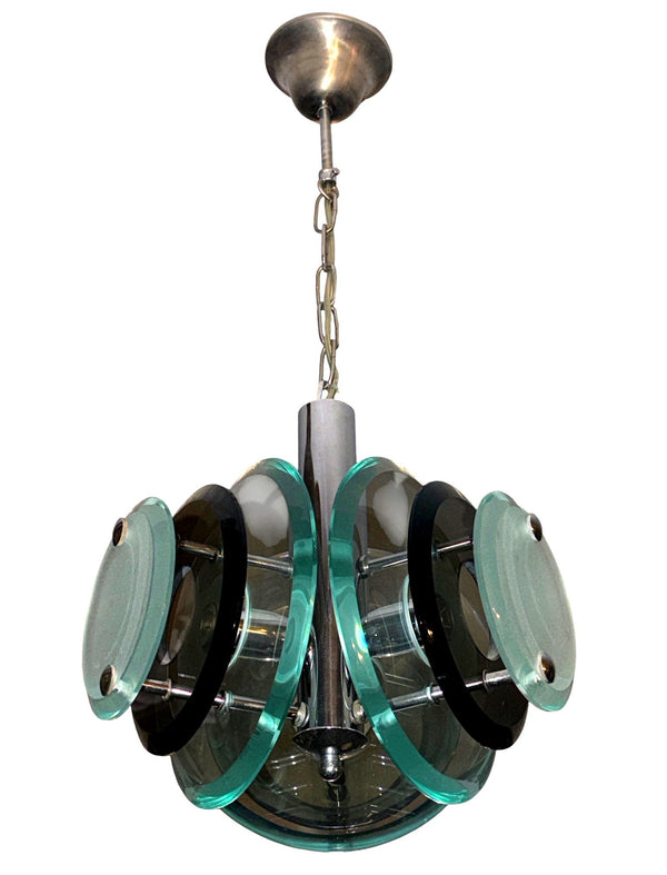 1960's Italian Veca Glass and Chrome Satellite Pendant.