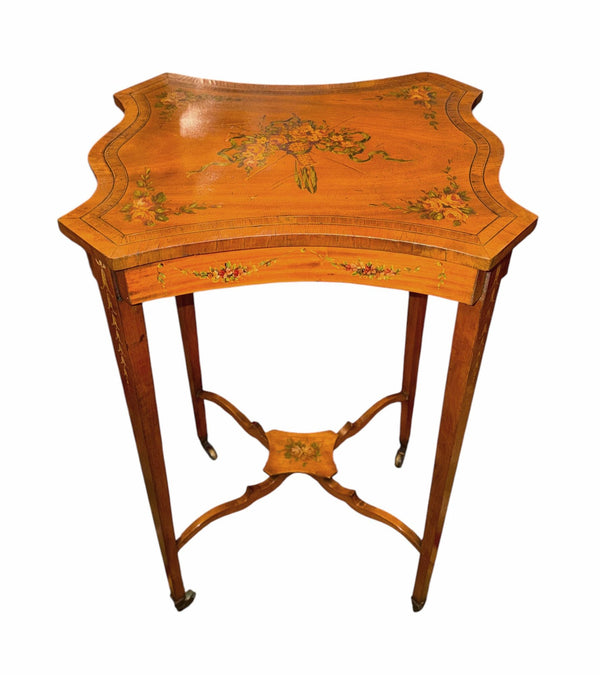 19th Century English Adam Style Satinwood & Maple Scalloped Side Table.