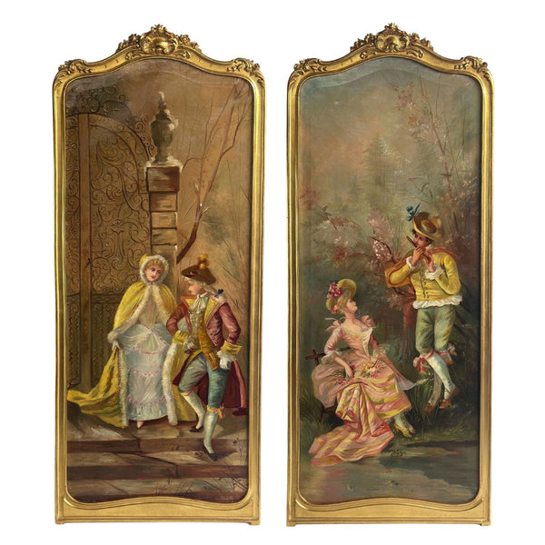 Pair of French Late 19th Century Tall Oil on Canvas Paintings