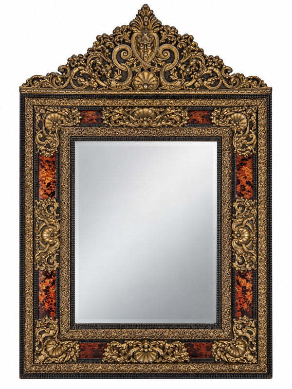 19th Century Flemish Repoussé Brass & Tortoiseshell-Pattern Mirror