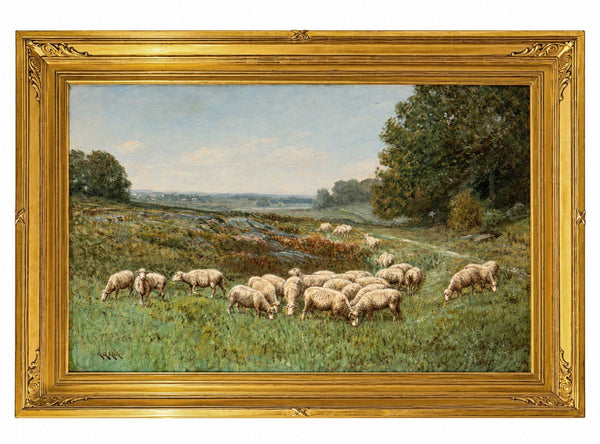 G. A. Hays American Sheep Pasture Landscape Oil Painting, circa 1900.