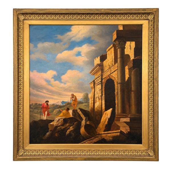 Eugene Califano Allegorical Scene with Classical Ruins Oil on Canvas. 20th C.