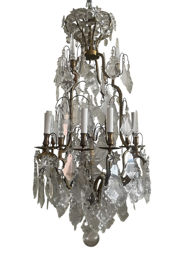 French Late 19th Century Patinated Bronze Chandelier with Crystal Elements