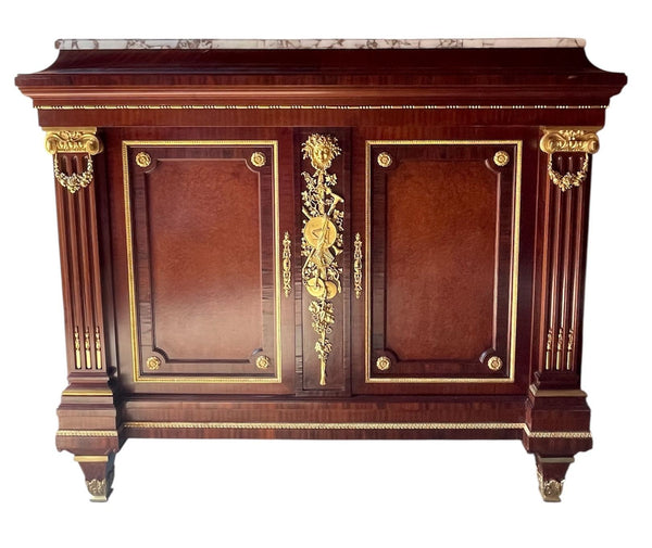 19th C. French Napoleon III Bronze-Mahogany Cabinet w Marble Top by Grohé Frères