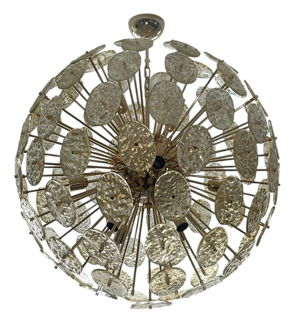 Oversized Galattico Sputnik Chandelier Textured Murano Glass Discs, Italy, 1980s