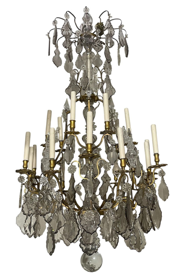 French 19th Century Bronze Chandelier with Baccarat Style Cut Glass