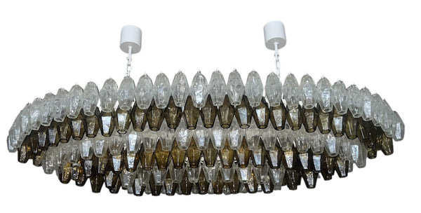 Grey & Crystal Murano Glass Poliedri Chandelier. Italy, 1980's.