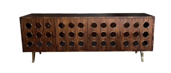 Ebony 4-Door Marseilles Cabinet with Brass Detailing U.S.A. 21st Century.