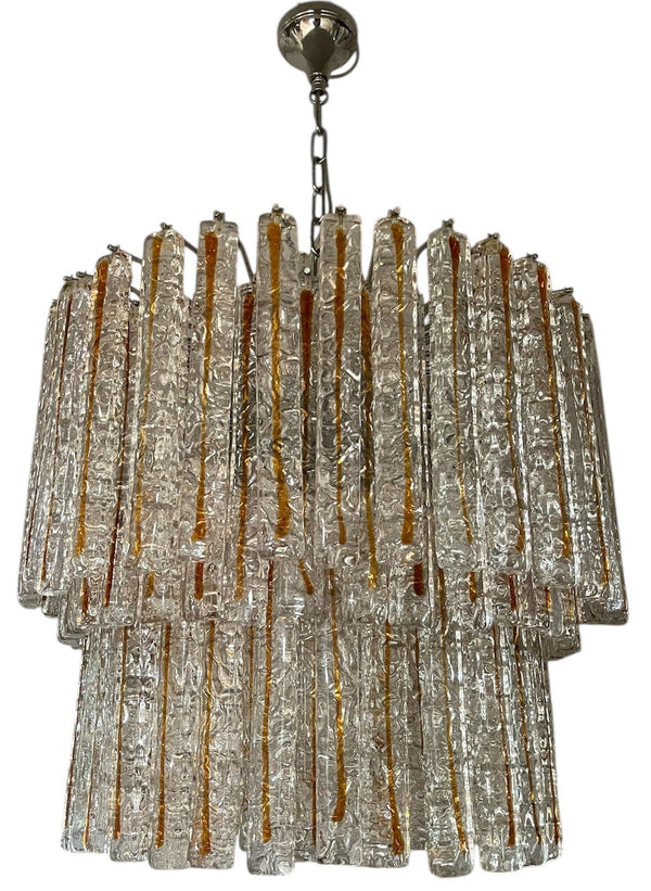 Amber & Clear Murano Glass Planks Chandelier Designed by Mazzega, Italy, 1960's.