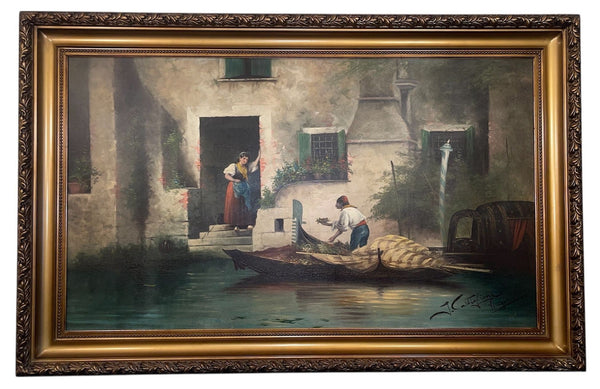Large Venetian Canal Scene by Castiglioni, circa 1904. Italy.