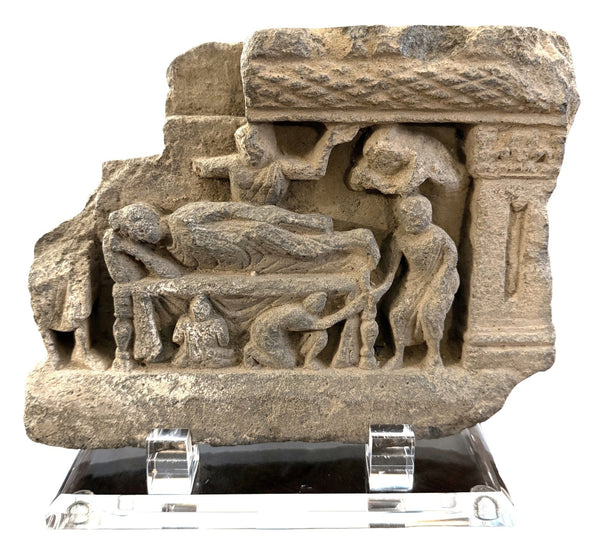 Ancient Gandharan Schist Parinirvana Relief, 2nd–4th Century AD