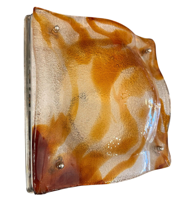 Mazzega Amber & Clear Murano Glass Wall Sconce or Flush Mount, Italy, 1970's.